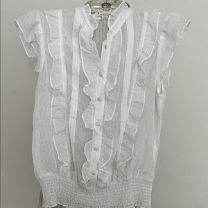 Forever 21 White Ruffle Button-Up Blouse